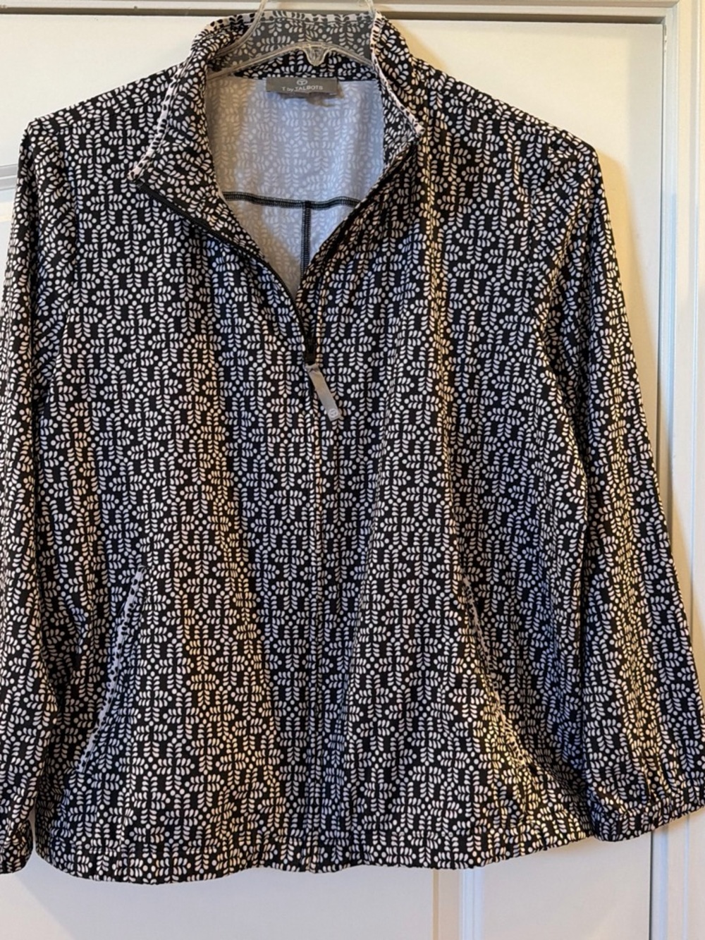 Talbots Black & White Printed Full-Zip Pullover